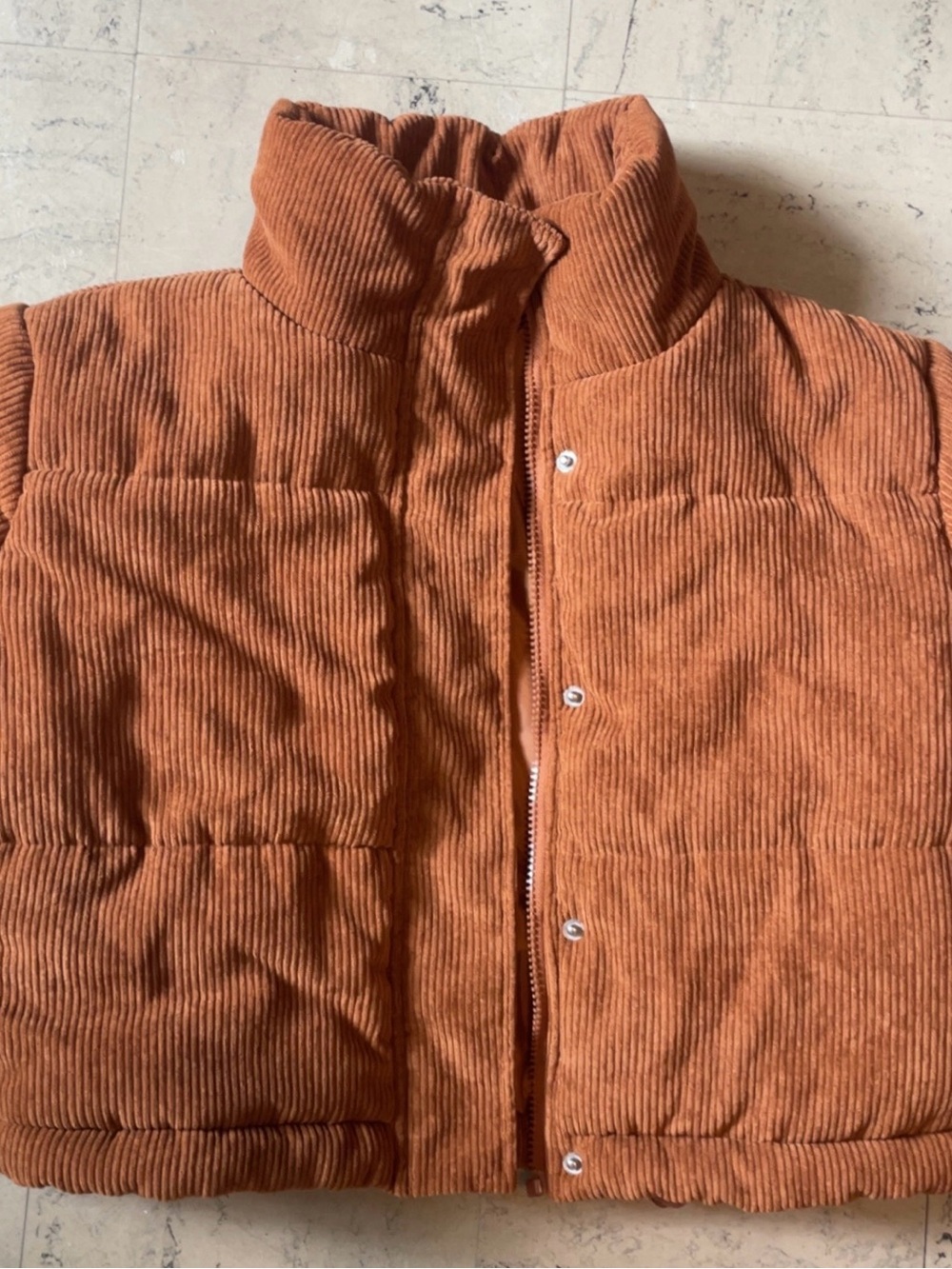 Cropped Corduroy Puffer Jacket - Rust Orange